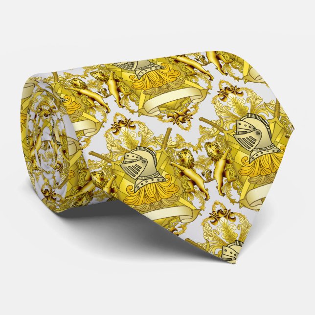 Yellow Knight Family Crest Shield  Tie (Rolled)