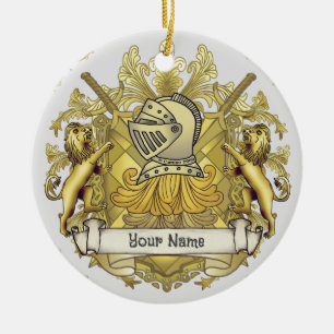 Yellow Knight Family Crest Surname Ceramic Tree Decoration