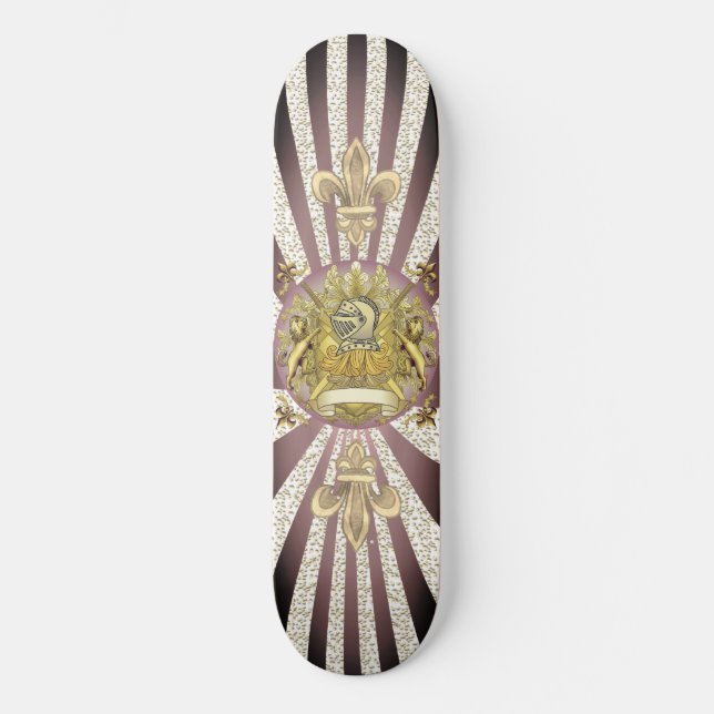 Yellow Knight Family Crest  Surname skateboard  (Front)