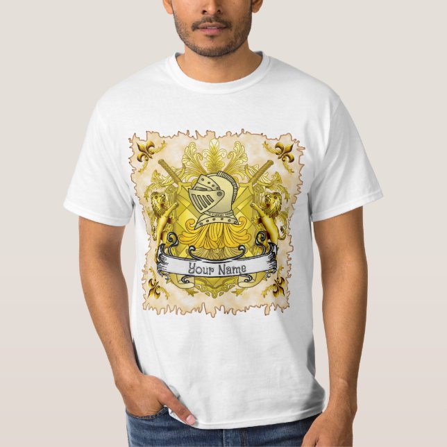 Yellow Knight Family Crest  Surname T-Shirt (Front)