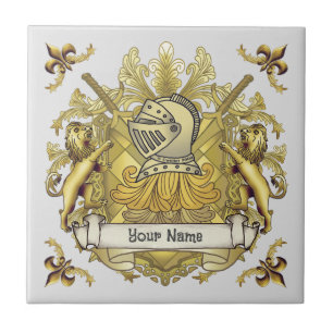 Yellow Knight Family Crest  Surname Tile