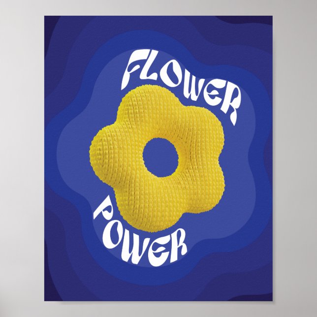 Yellow Knit Flower Power Art Poster, blue gradient Poster (Front)