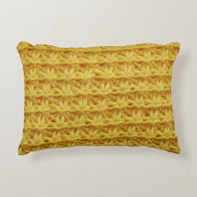 Yellow knitted fabric: striped texture. decorative cushion (Front)