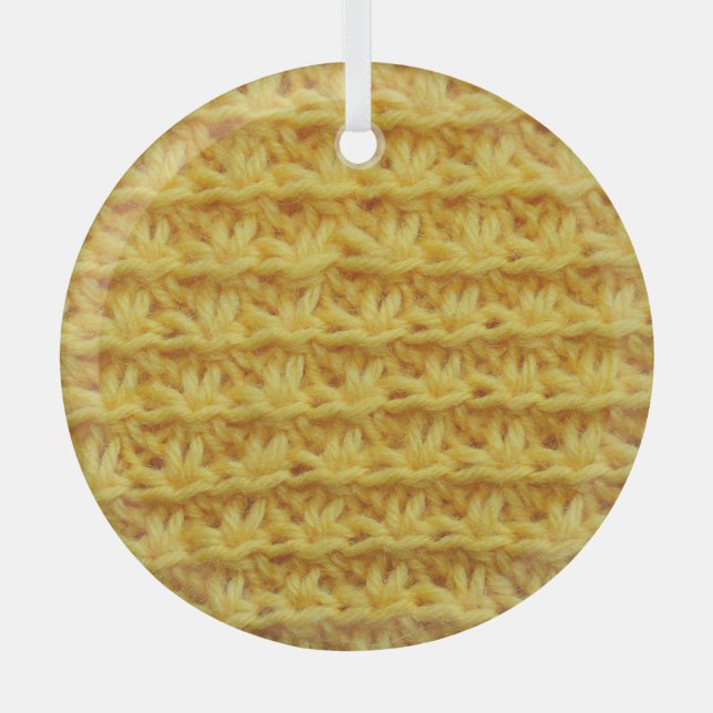 Yellow knitted fabric: striped texture. glass tree decoration (Front)