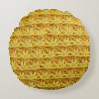 Yellow knitted fabric: striped texture. round cushion
