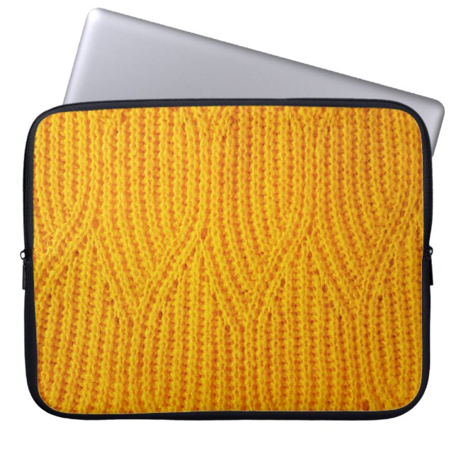 Yellow knitted surface textile material background laptop sleeve (Front)