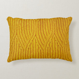Yellow Knitted: Textile Surface Background. Decorative Cushion
