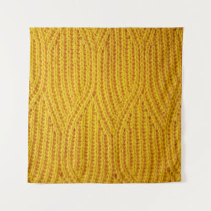 Yellow Knitted: Textile Surface Background. Tapestry