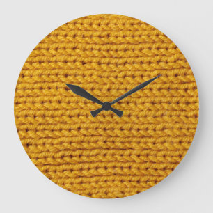 Yellow knitted wool, high-resolution texture. large clock
