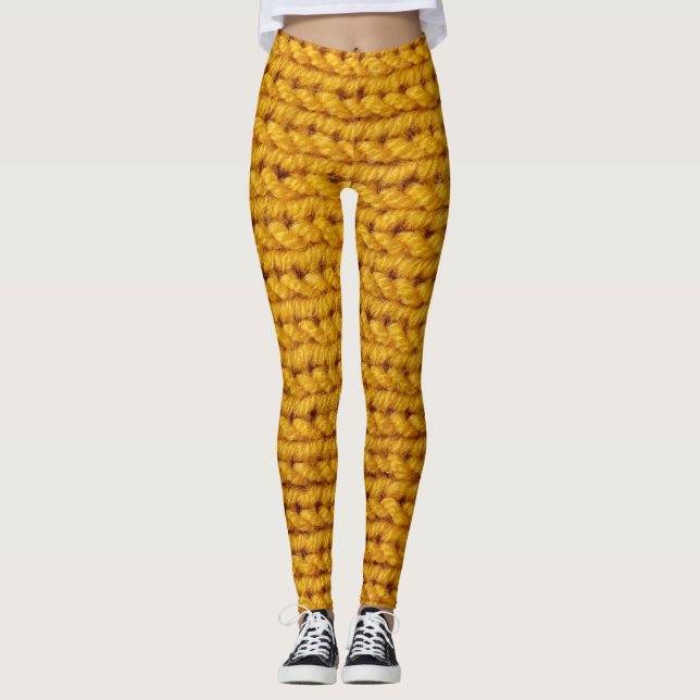 Yellow knitted wool, high-resolution texture. leggings (Front)