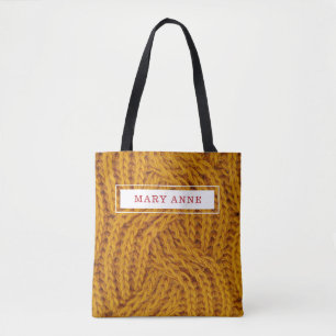 Yellow Knitting Personalised Tote Bag
