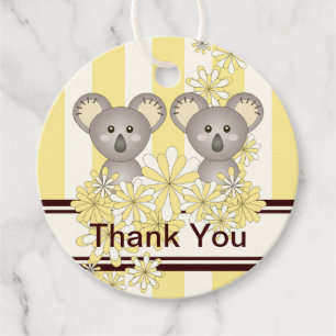 Yellow Koala Twin Baby Shower / Birthday Thank You Favour Tags