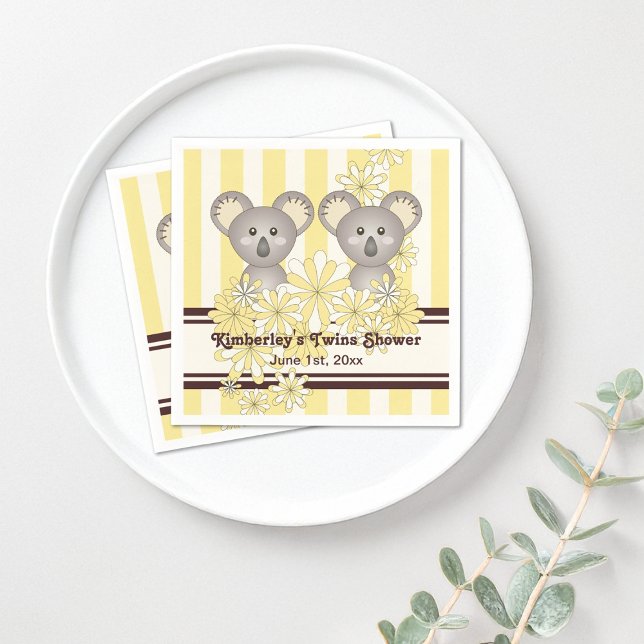 Yellow Koala Twin Baby Shower / Kids Birthday  Napkin (Creator Uploaded)