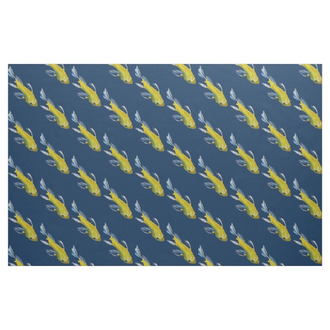 Yellow Koi fish watercolour Japanese art Fabric (Fat Quarter)