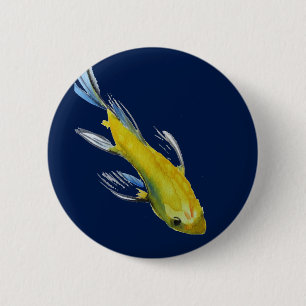 Yellow koi Japanese carp watercolour art fish 6 Cm Round Badge