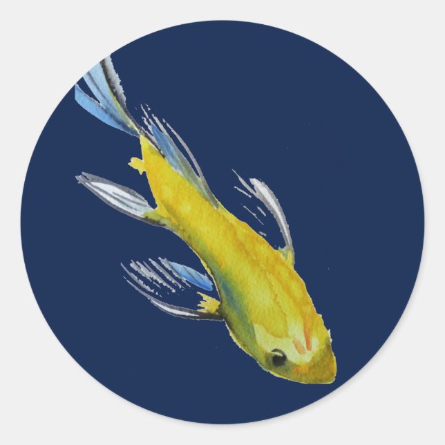 Yellow koi Japanese carp watercolour art fish Classic Round Sticker (Front)