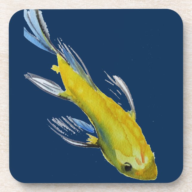 Yellow koi Japanese carp watercolour art fish Coaster (Front)