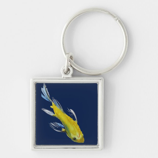 Yellow koi Japanese carp watercolour art fish Key Ring (Front)