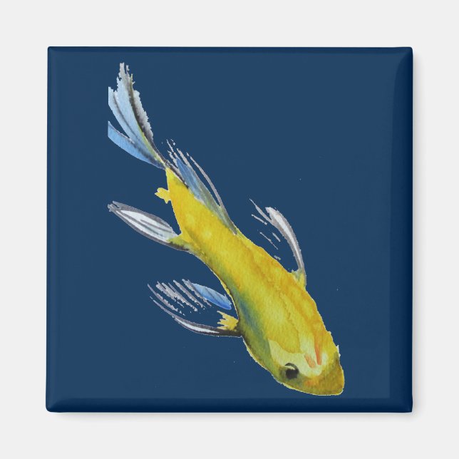 Yellow koi Japanese carp watercolour art fish Magnet (Front)
