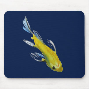 Yellow koi Japanese carp watercolour art fish Mouse Mat
