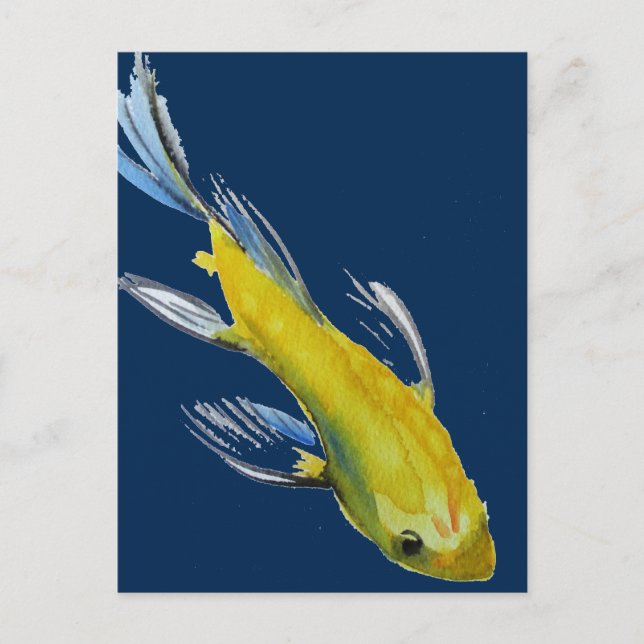 Yellow koi Japanese carp watercolour art fish Postcard (Front)