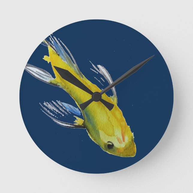Yellow koi Japanese carp watercolour art fish Round Clock (Front)