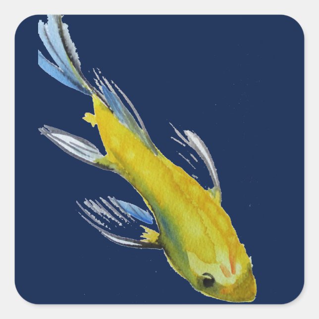 Yellow koi Japanese carp watercolour art fish Square Sticker (Front)