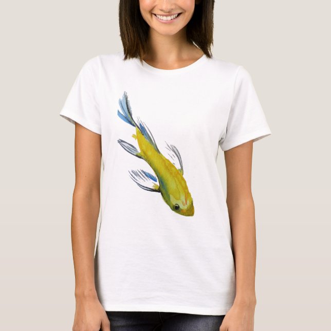 Yellow koi Japanese carp watercolour art fish T-Shirt (Front)