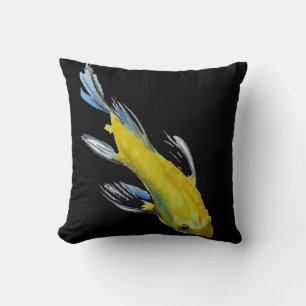 Yellow Koi Japanese watercolour fish art Cushion
