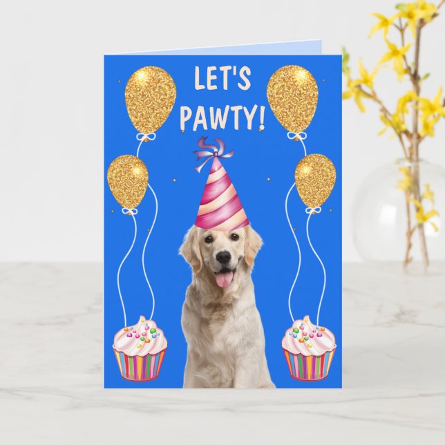 Yellow Lab Birthday Pawty Card (Yellow Flower)