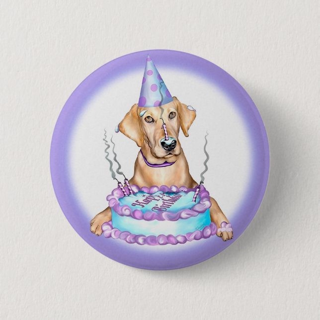 Yellow Lab Cake Face Birthday 6 Cm Round Badge (Front)