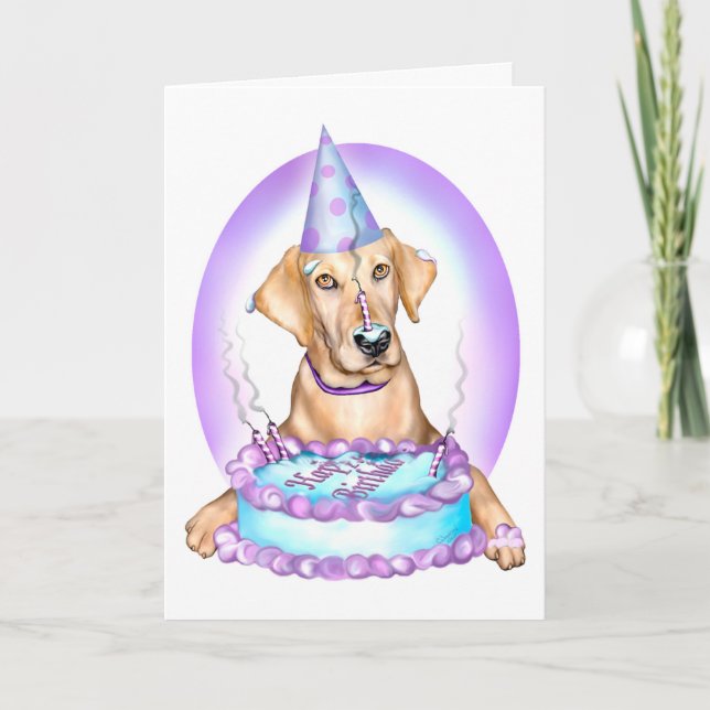Yellow Lab Cake Face Birthday Card (Front)