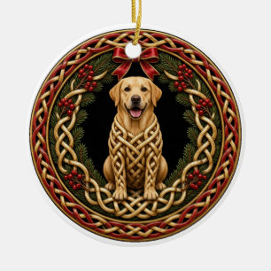 Yellow Lab Celtic Knot Wreath Christmas Ceramic Tree Decoration