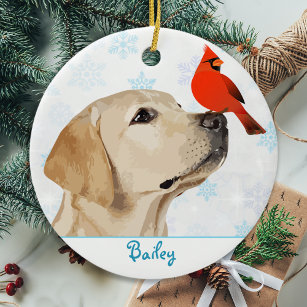 Yellow Lab Christmas Cardinal - Cute Labrador Dog Ceramic Tree Decoration