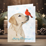 Yellow Lab Christmas Cardinal Cute Labrador Dog Holiday Card<br><div class="desc">Send Christmas greetings with this adorable Santa Merry Christmas Yellow Labrador and Cardinal Card. Inside : Merry Christmas ~ Happy New Year . Personalise with your family name, and names, or delete if you would like to handwrite. This yellow labrador christmas card will be a favourite among labrador lovers. Visit...</div>