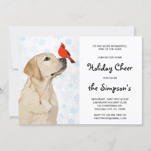 Yellow Lab Christmas Cardinal - Cute Labrador Dog Invitation