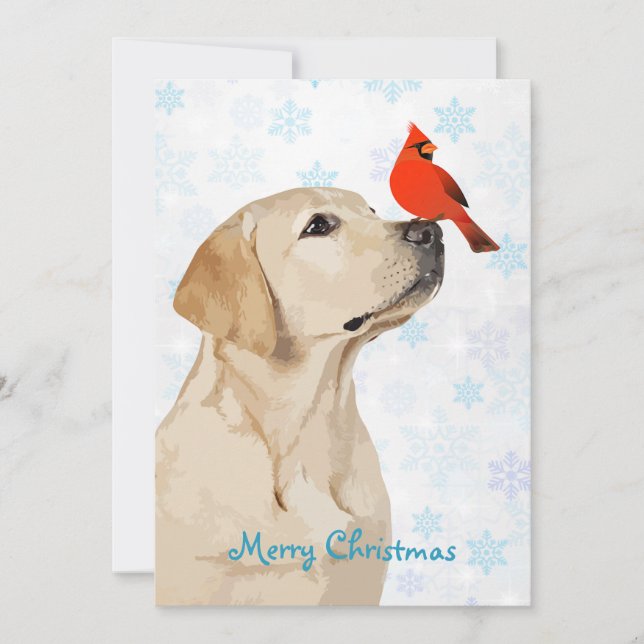 Yellow Lab Christmas Cardinal - Cute Labrador Dog Invitation (Front)