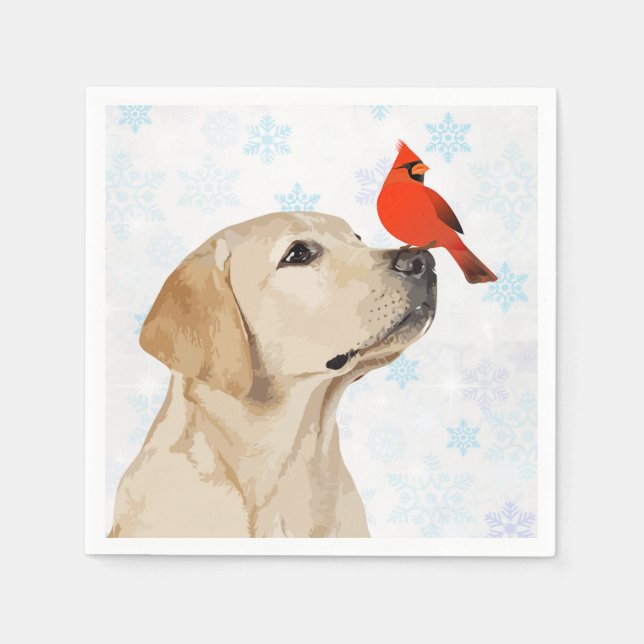 Yellow Lab Christmas Cardinal - Cute Labrador Dog Napkin (Front)