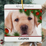 Yellow Lab Christmas - Cute Dog Puppy Labrador Ceramic Ornament<br><div class="desc">Decorate your tree and home this holiday season with this adorable Yellow Labrador Christmas ornament and matching decor . Personalise with name on the front and year on the back. This yellow labrador christmas ornament will be a favourite among labrador lovers. Visit our collection for matching yellow lab christmas cards,...</div>