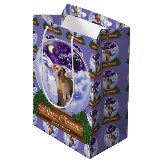 Yellow Lab Christmas Medium Gift Bag (Back Angled)