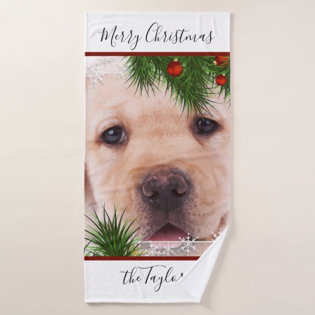 Yellow Lab Christmas - Personalised Puppy Labrador Bath Towel (Bath Towel)