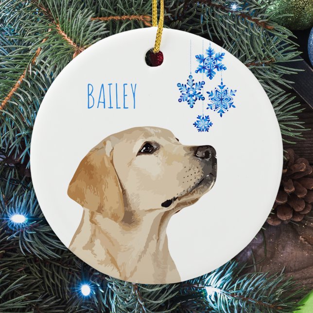 Yellow Lab Christmas Snowflakes Cute Dog Labrador Ceramic Tree Decoration (Creator Uploaded)