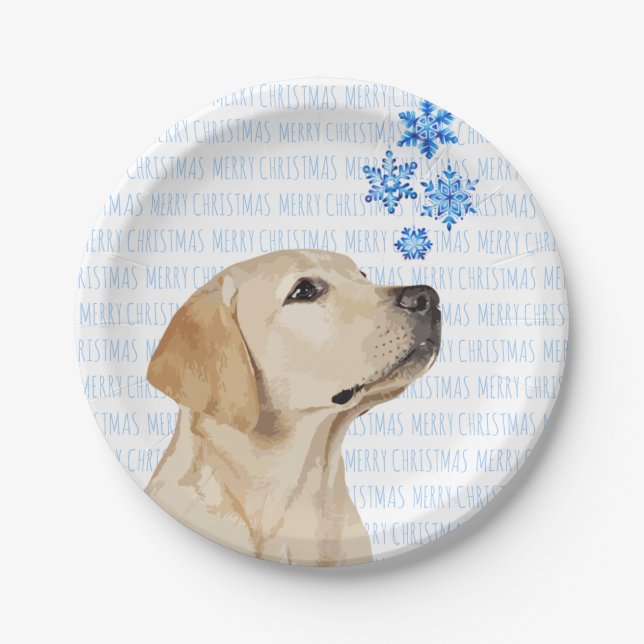 Yellow Lab Christmas Snowflakes Cute Dog Labrador Paper Plate (Front)