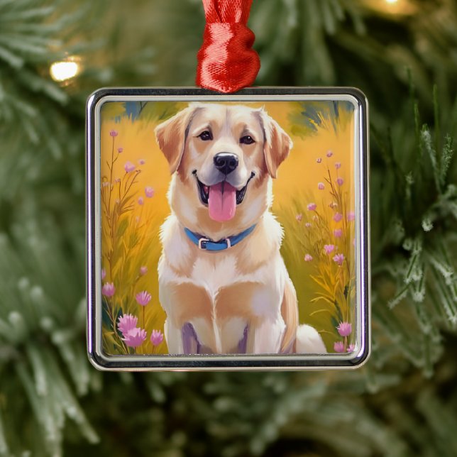 Yellow Lab | Dog Painting Labrador Retriever Metal Tree Decoration (Tree)