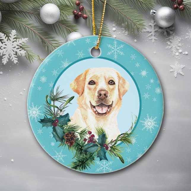 Yellow Lab Evergreen Blue Snowflake Ceramic Tree Decoration (Creator Uploaded)