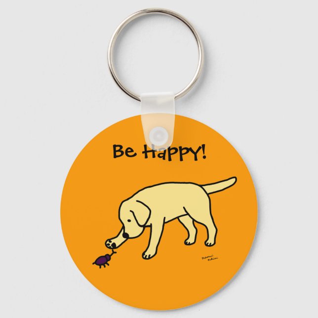 Yellow Lab Friendly Cartoon Labrador Key Ring (Front)