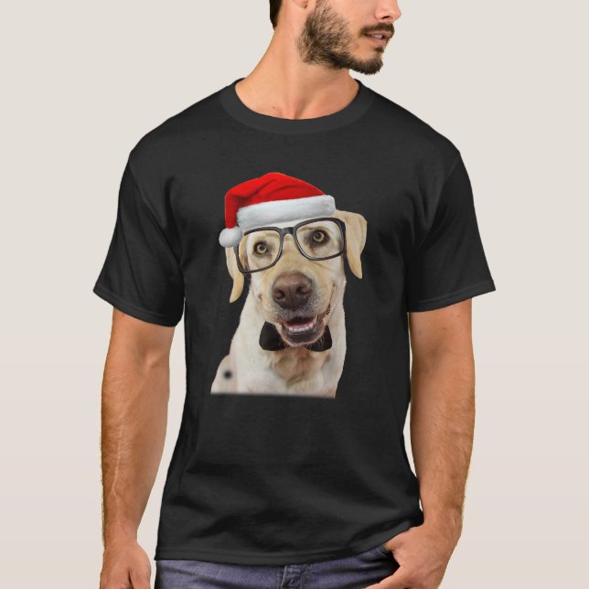 Yellow Lab Glasses Santa Hat Christmas Labrador Re T-Shirt (Front)
