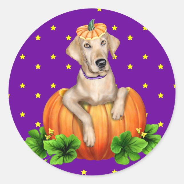Yellow Lab Halloween Labr-O-Lantern Classic Round Sticker (Front)