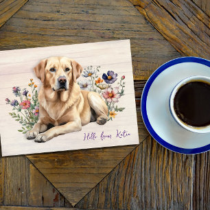 Yellow Lab in Wildflowers Hello Personalised Postcard
