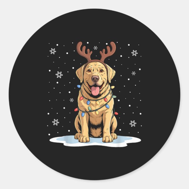 Yellow Lab Labrador Christmas Reindeer Dog Lover X Classic Round Sticker (Front)